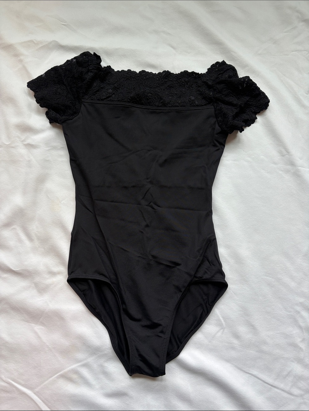 Black Lace-Sleeve Women’s dance leotard